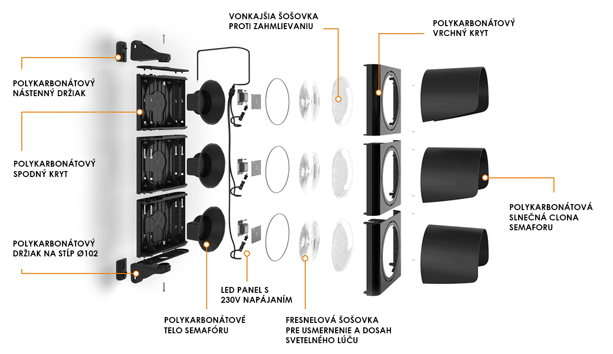 LED-Ampel ERA200, zweikammerig, Einzelteile